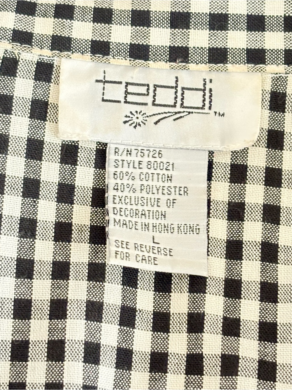Teddi Black & White Gingham Embroidered Daisies & Ladybug Button-Up Shirt size L - Picture 8 of 10